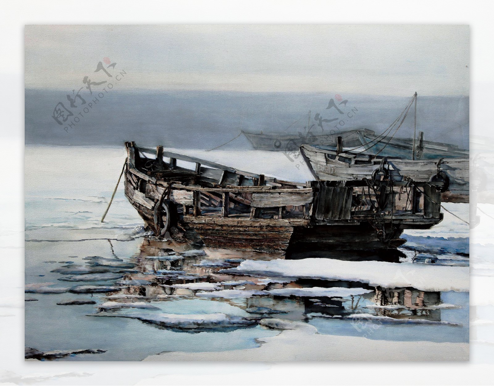 江上旧木船图片