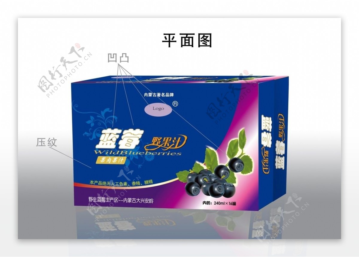 蓝莓野果汁礼盒平面图刀版图片