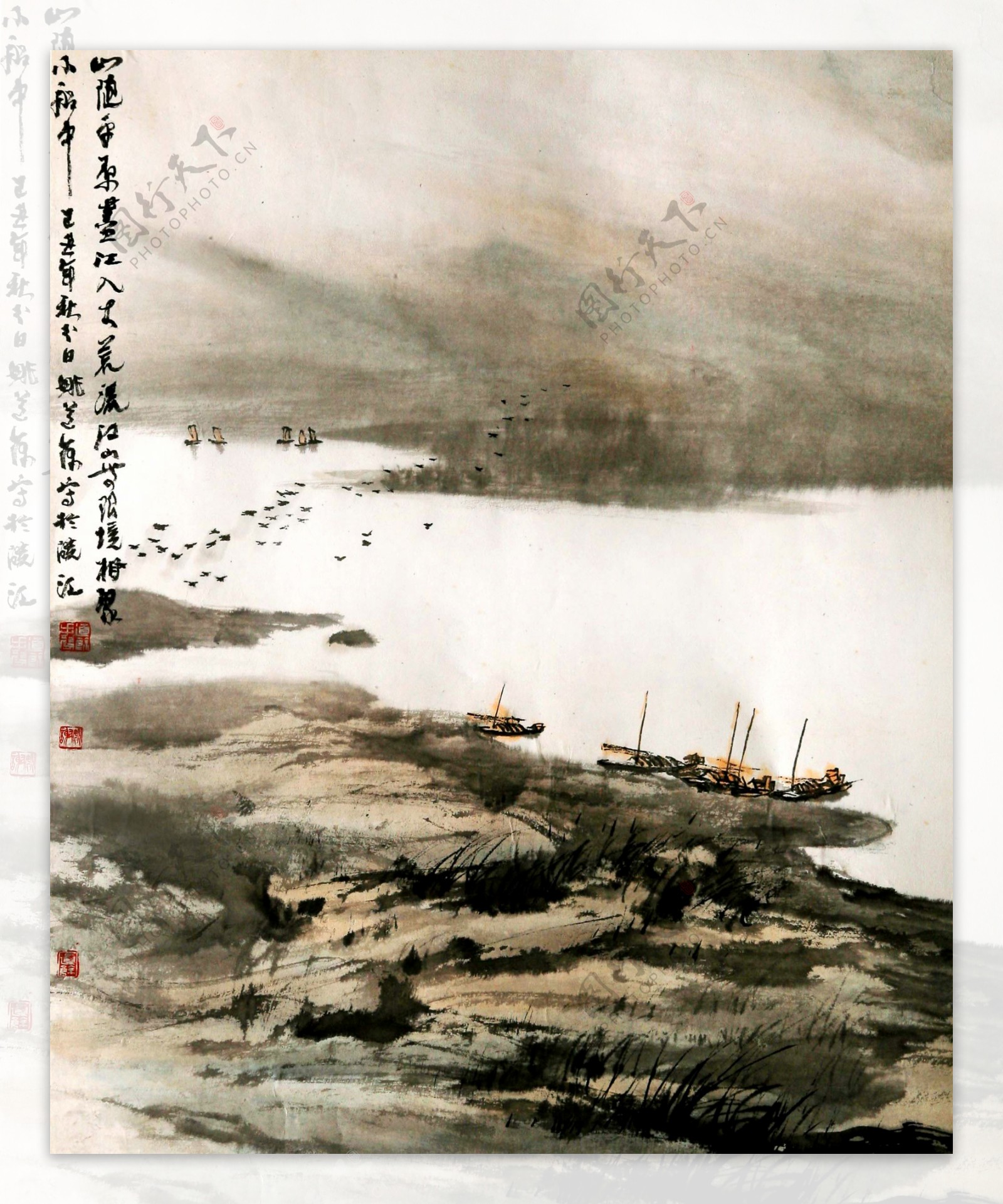 江河绘画图片