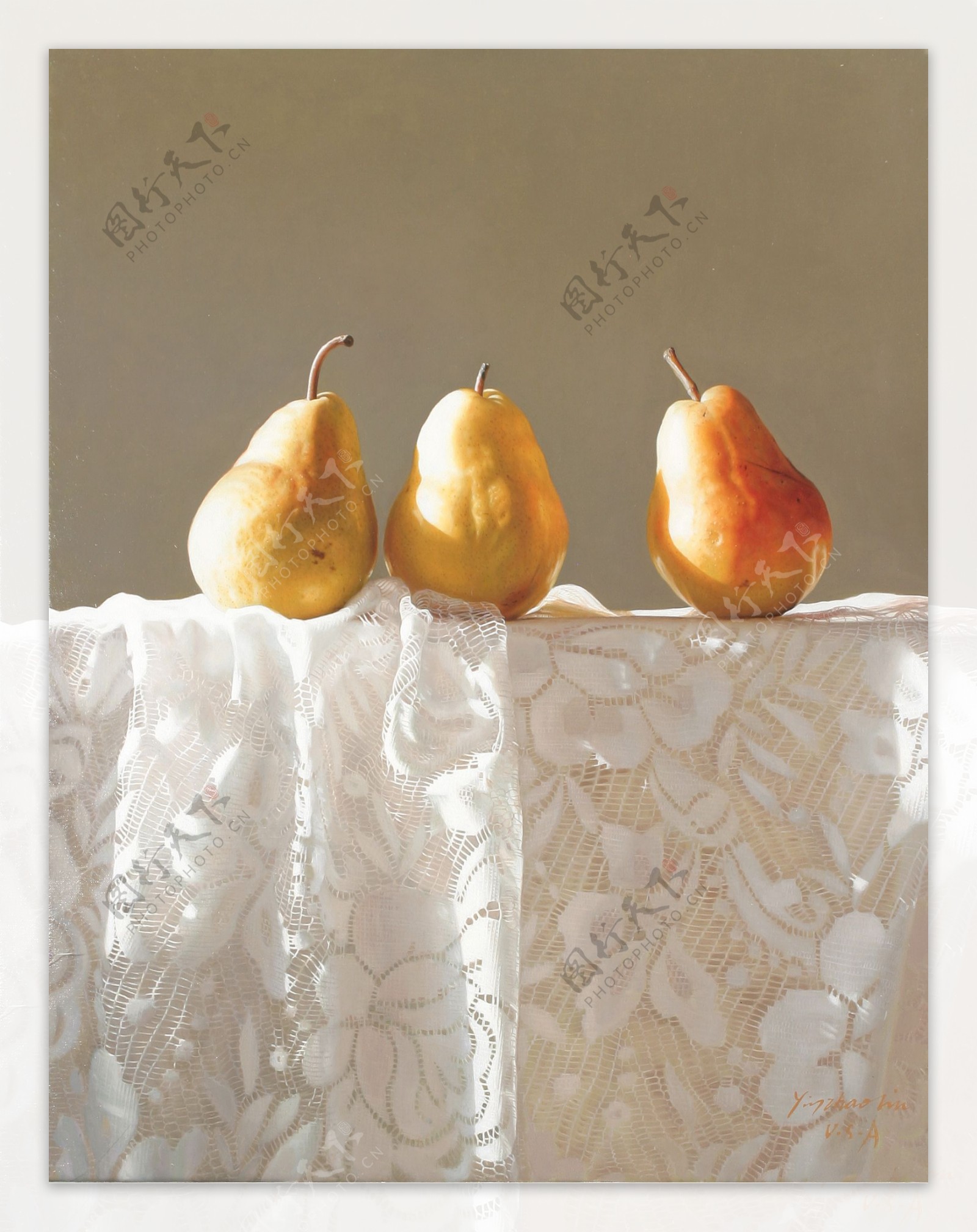 梨子油画图片