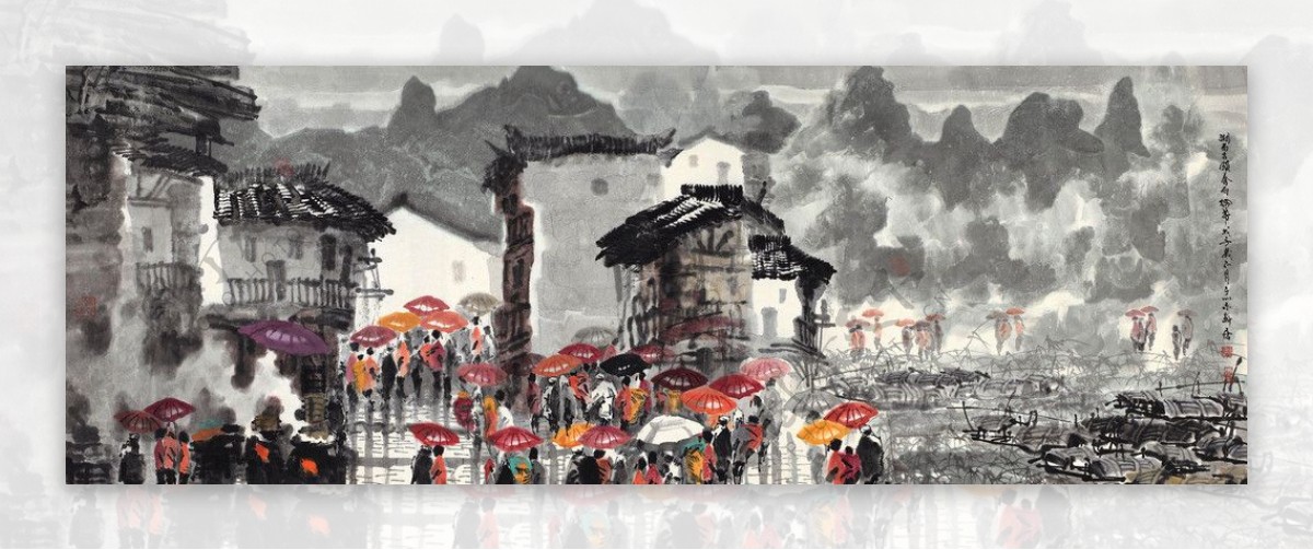 湘西古镇春雨图片