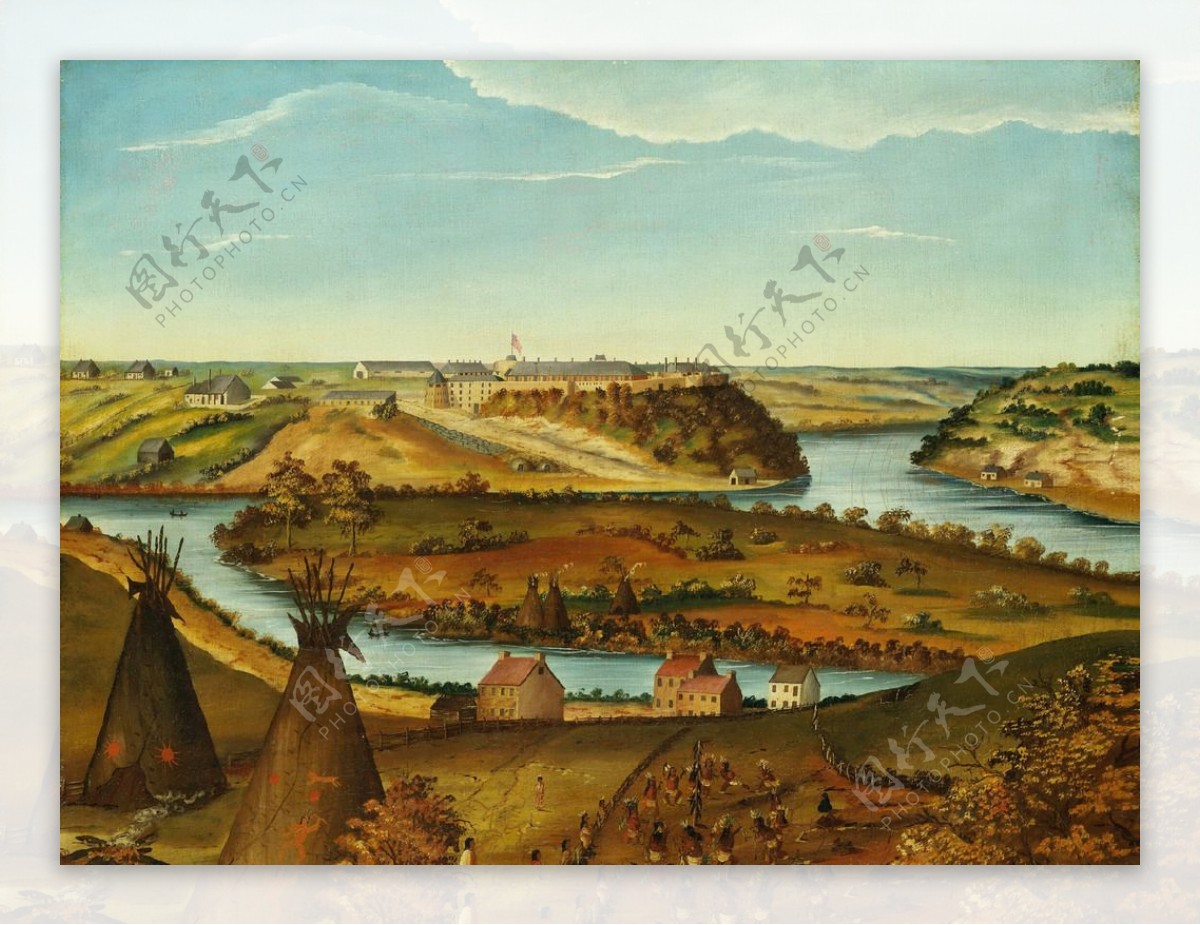 山川河流风景油画图片