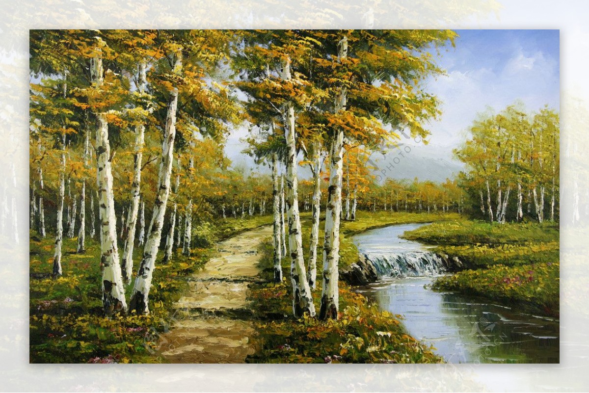 树林景色油画图片