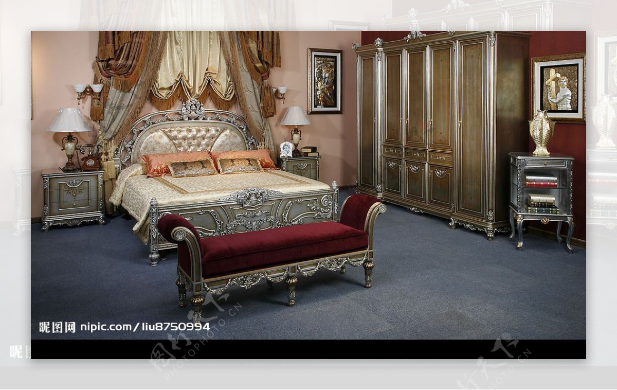 欧式古典艺术床整体图片