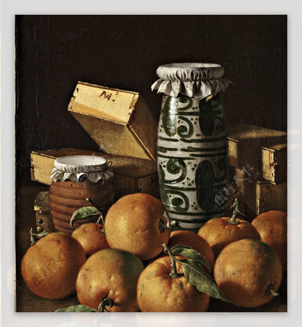 油画橙子与酒坛图片