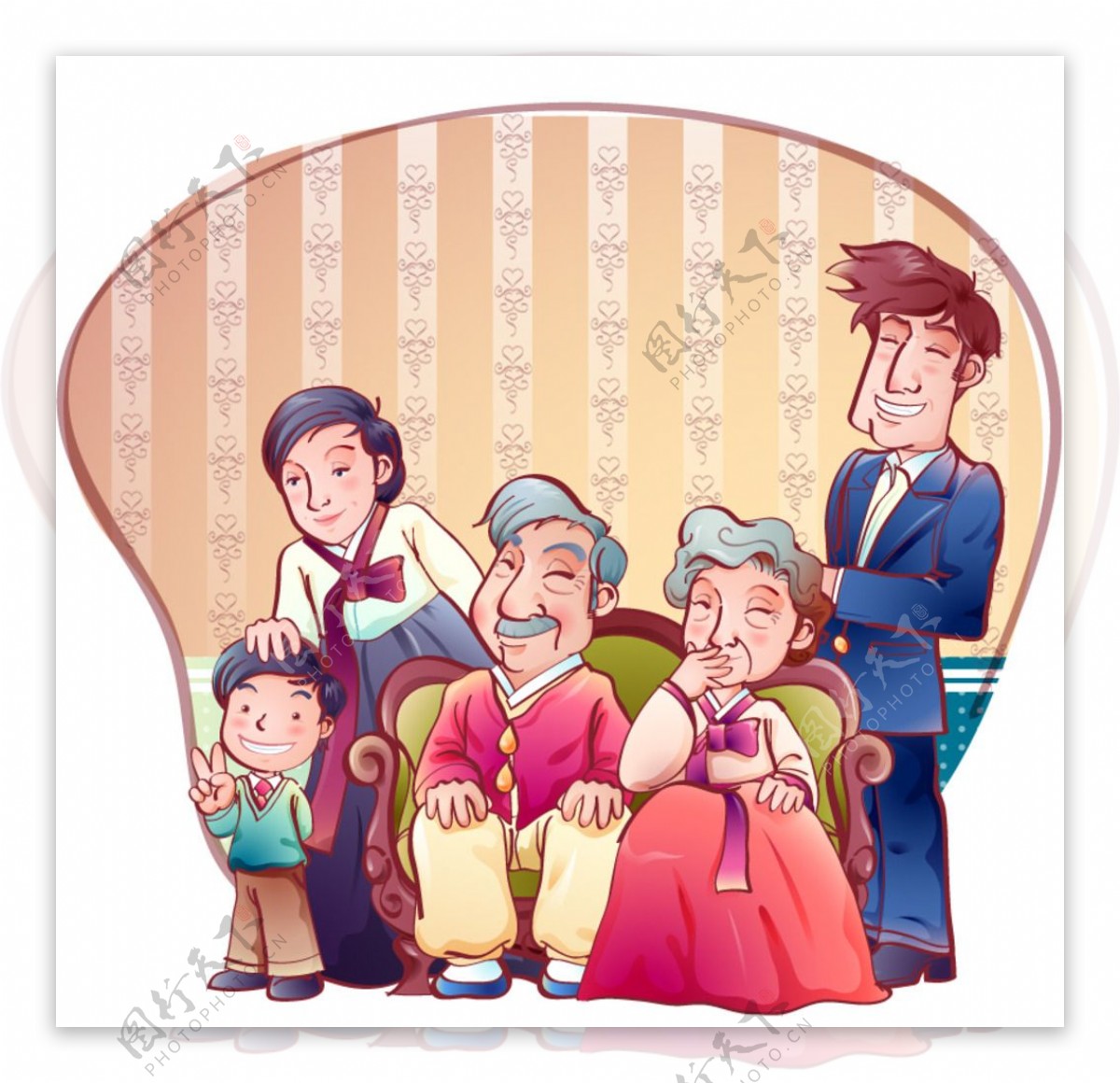 卡通韩国家庭矢量素材图片