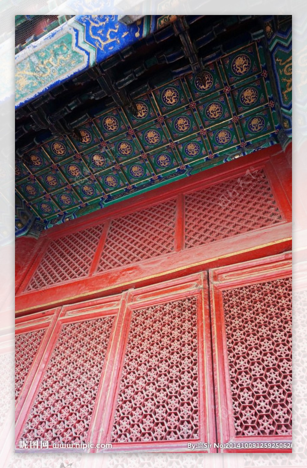 中式建筑红色门窗图片