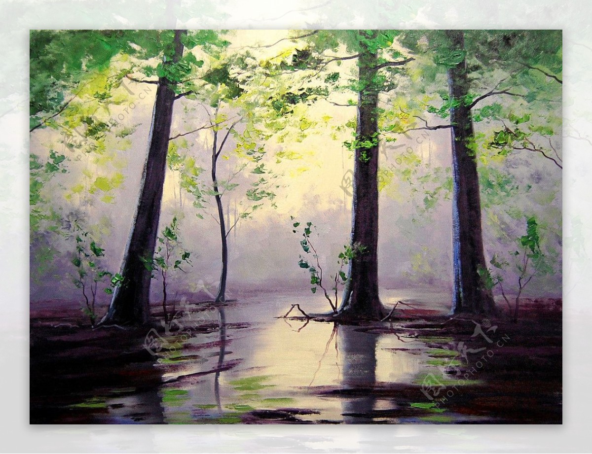 油画潮湿的森林图片