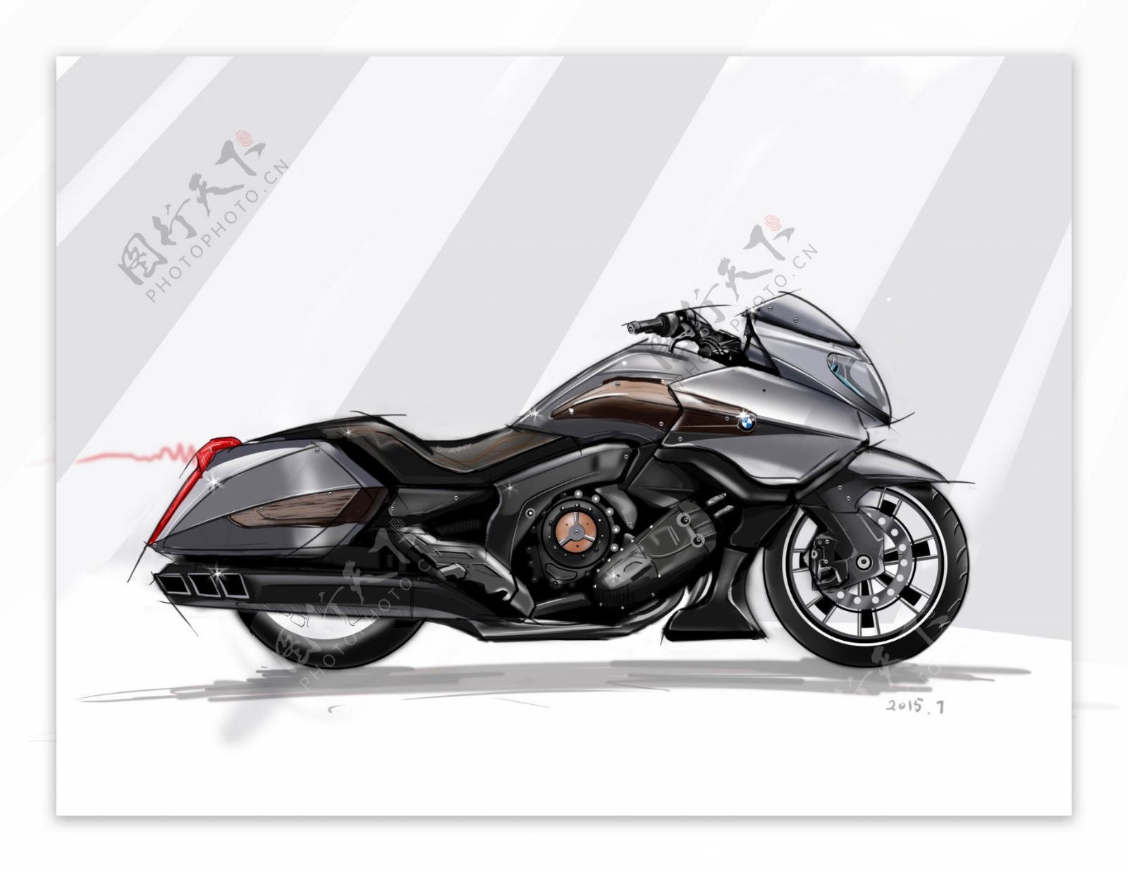 产品设计psd分层手绘摩托车图片