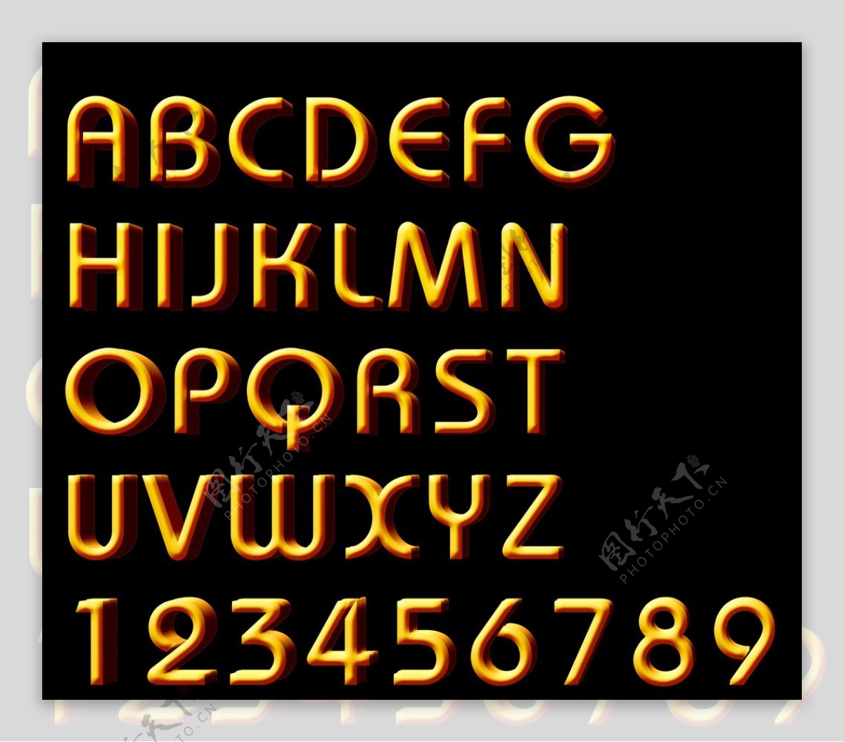 黄金立体字母和数字分层高清素材图片