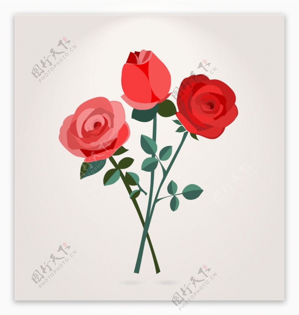 3枝玫瑰花背景矢量素图片