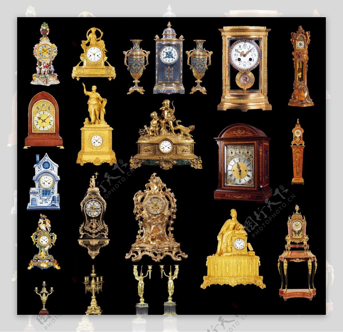 欧式古典钟烛台图片