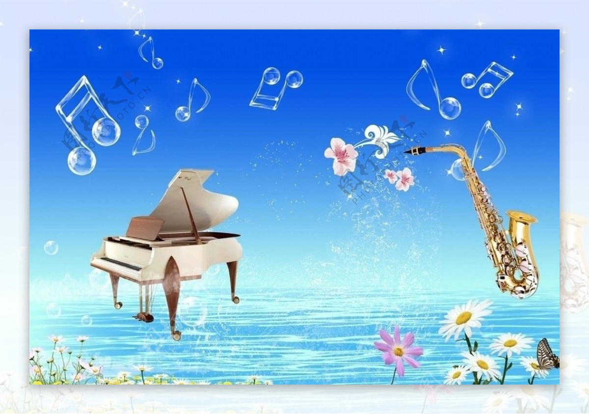 PSD钢琴萨克斯音符优雅背景图片