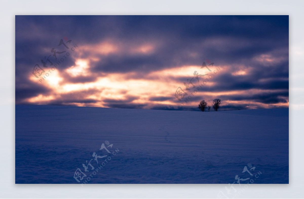 黄昏的雪原图片