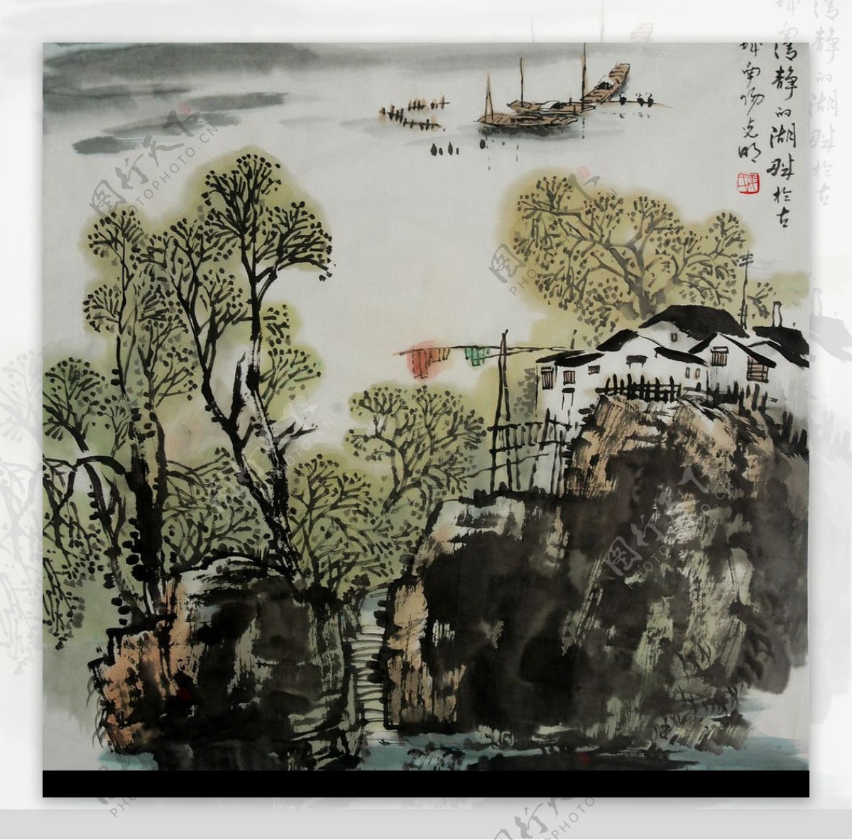 姜光明国画清静的湖畔图片