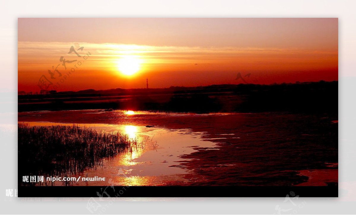 夕陽下的鶴鄉扎龍湖图片