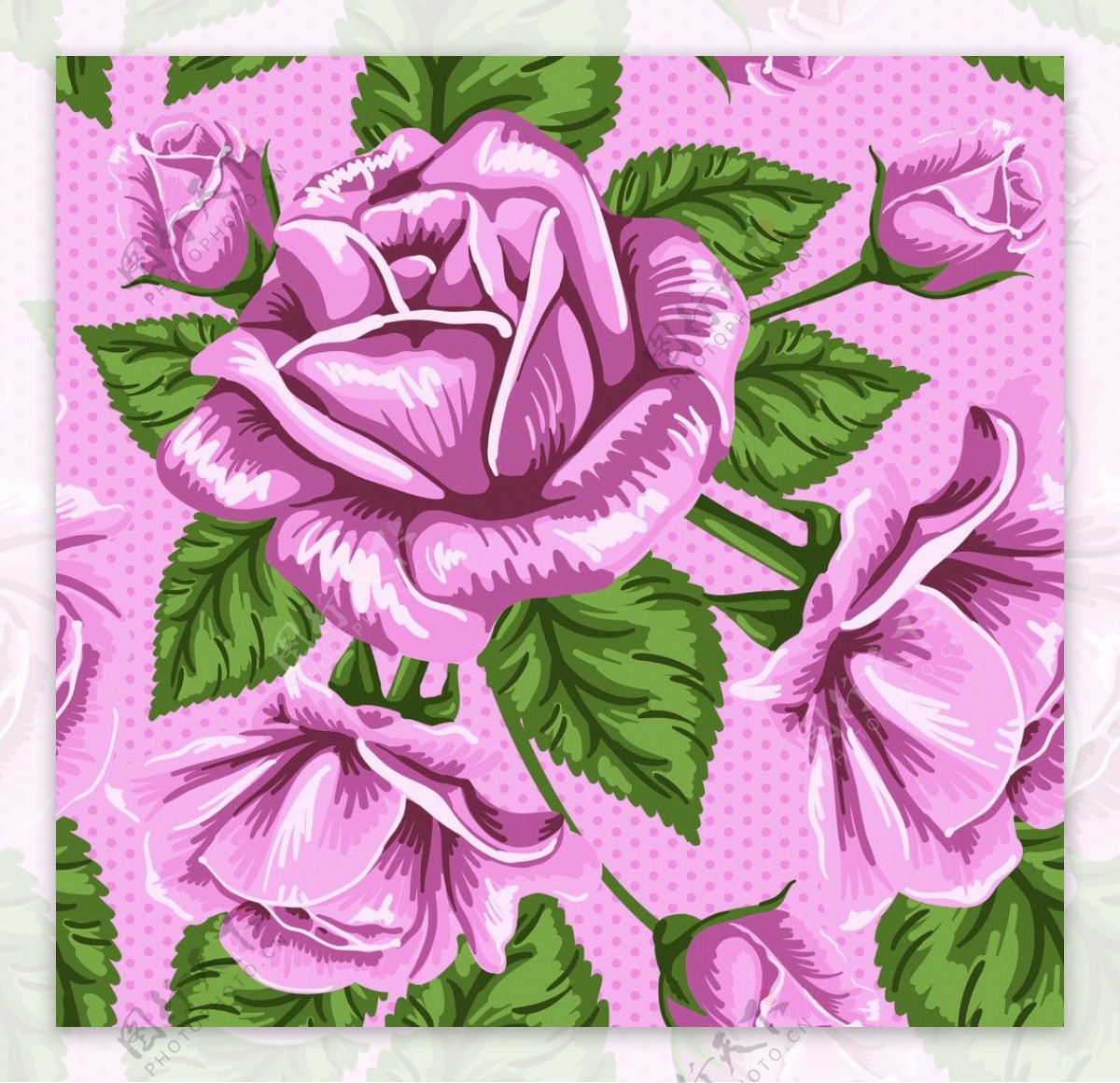 浪漫粉色玫瑰花纹背景图片