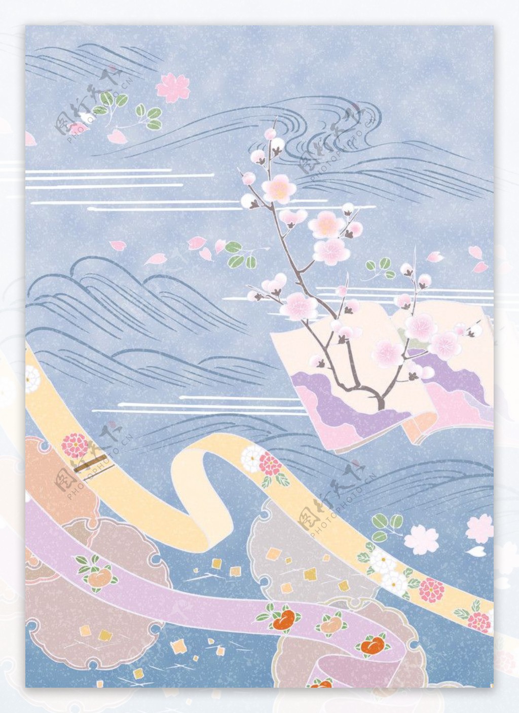 日本风景花卉组合设计图案图片