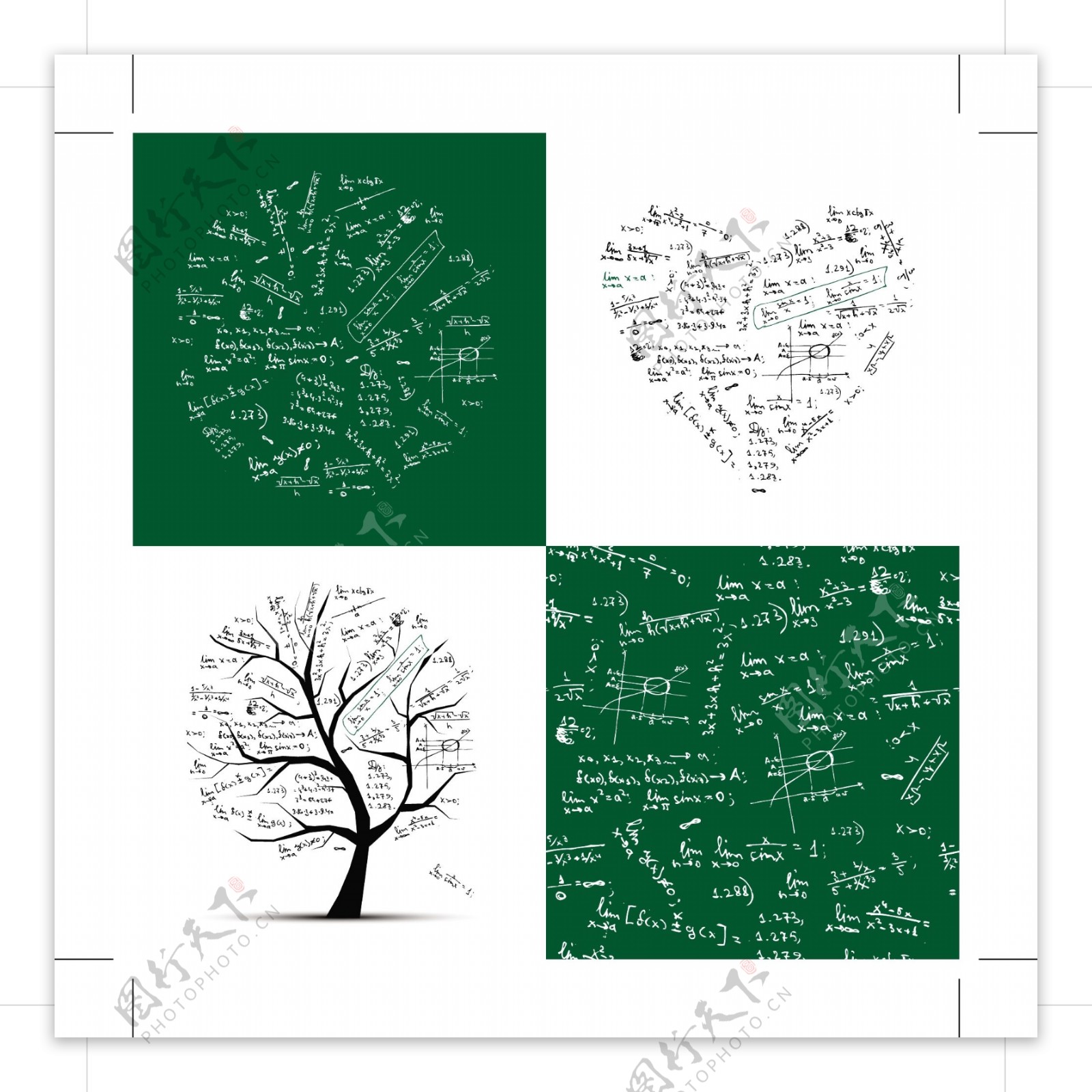 数学方程式树木爱心圆点图片