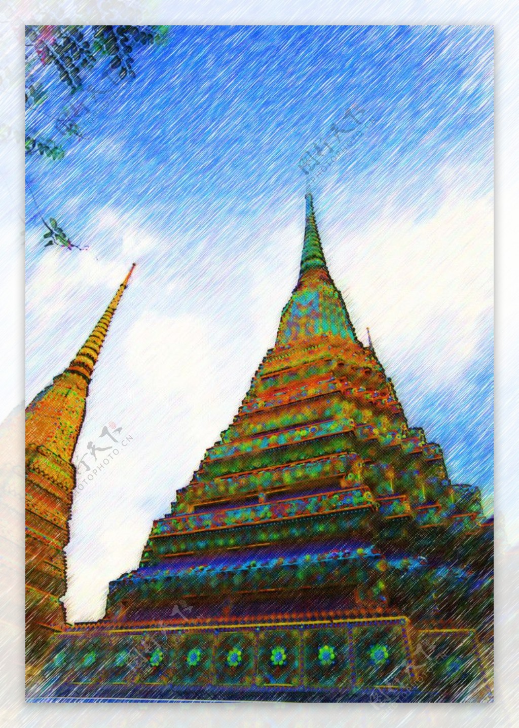 东南亚风情油画寺庙图片