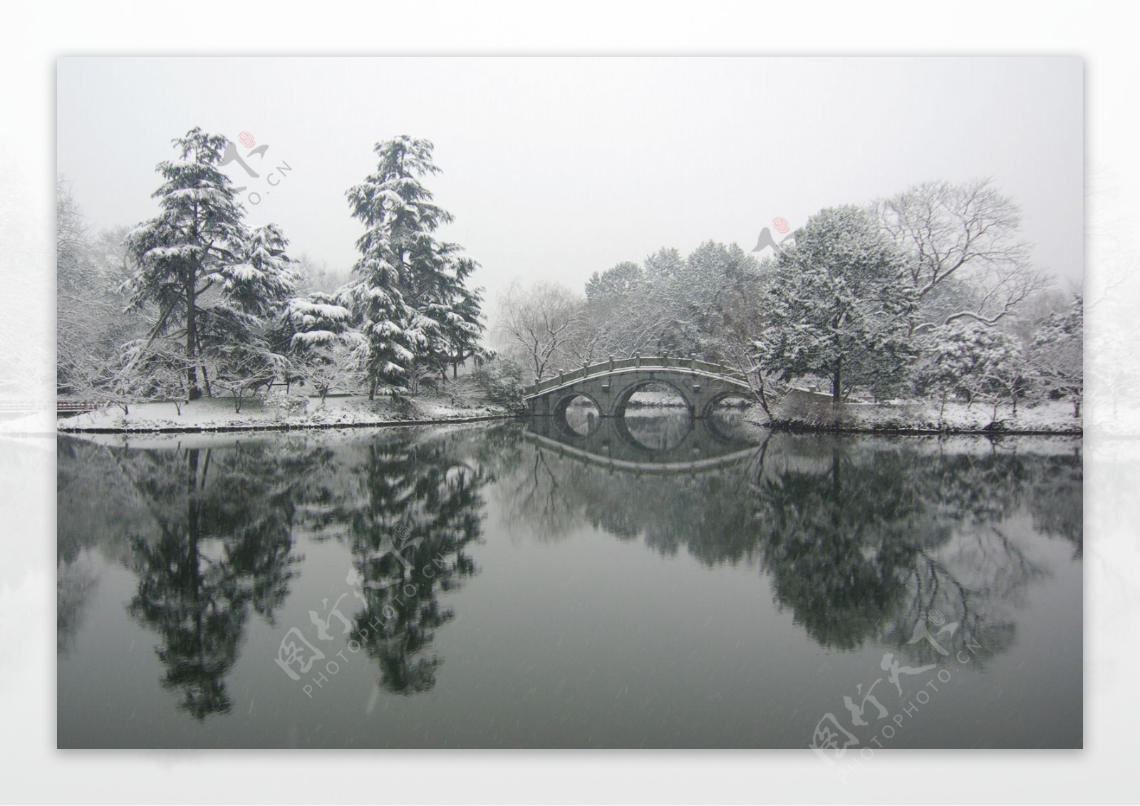 西湖雪景图片