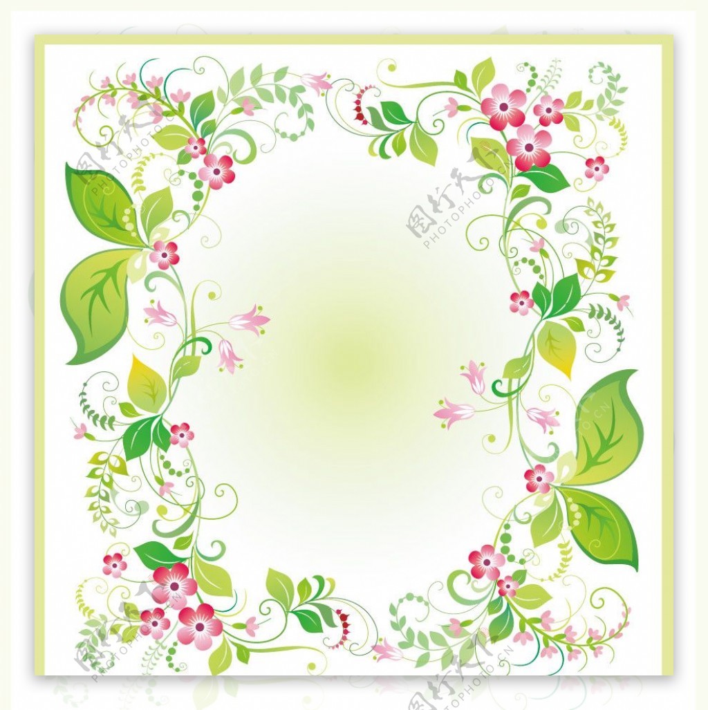春天绿色线条花纹花边花朵边框图片