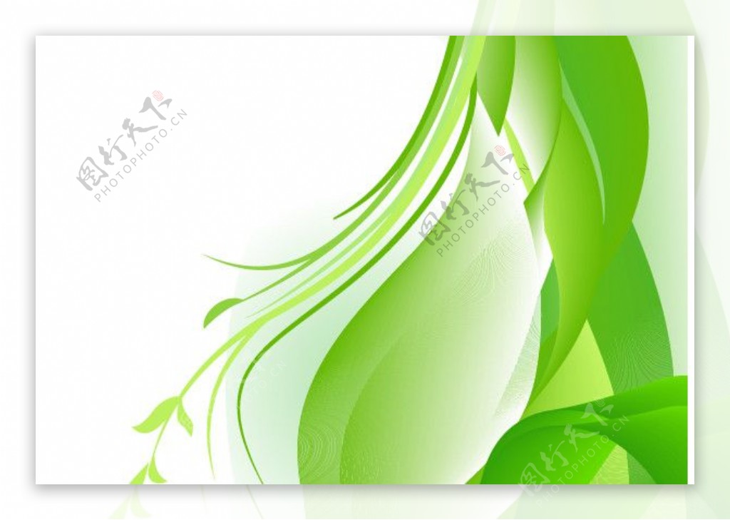 绿色环保动感线条树叶绿叶水珠花蕾波浪线花纹背景矢量素材图片