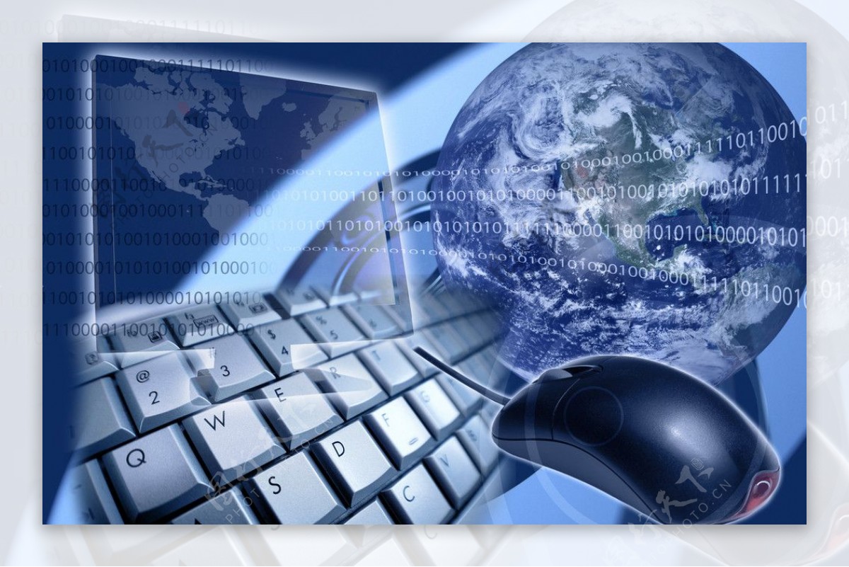 商务科技背景键盘鼠标地球图片