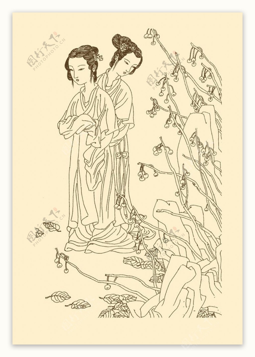 侍女线描图片