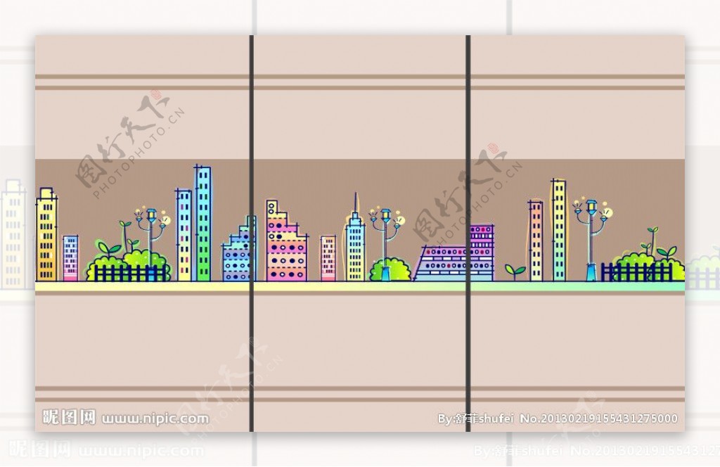 卡通都市风景移门图案图片