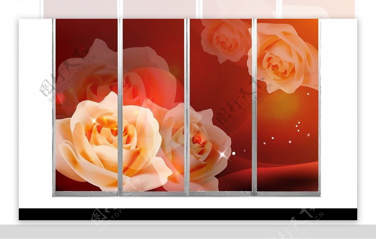 梦幻白色玫瑰花移门系列3图片