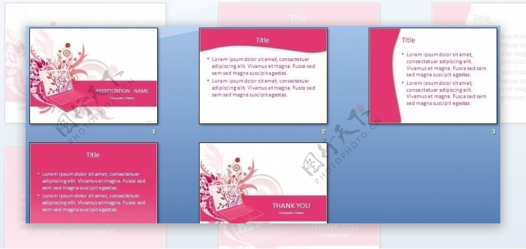 粉色花纹PPT模板图片