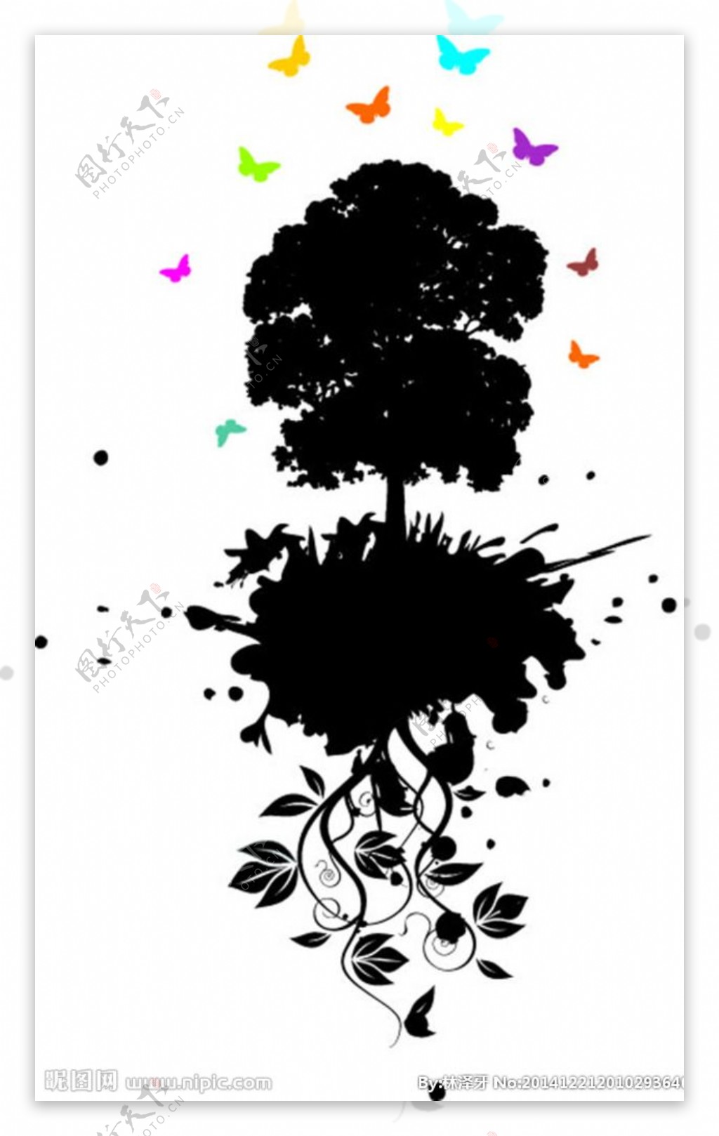 树剪影蝴蝶图片