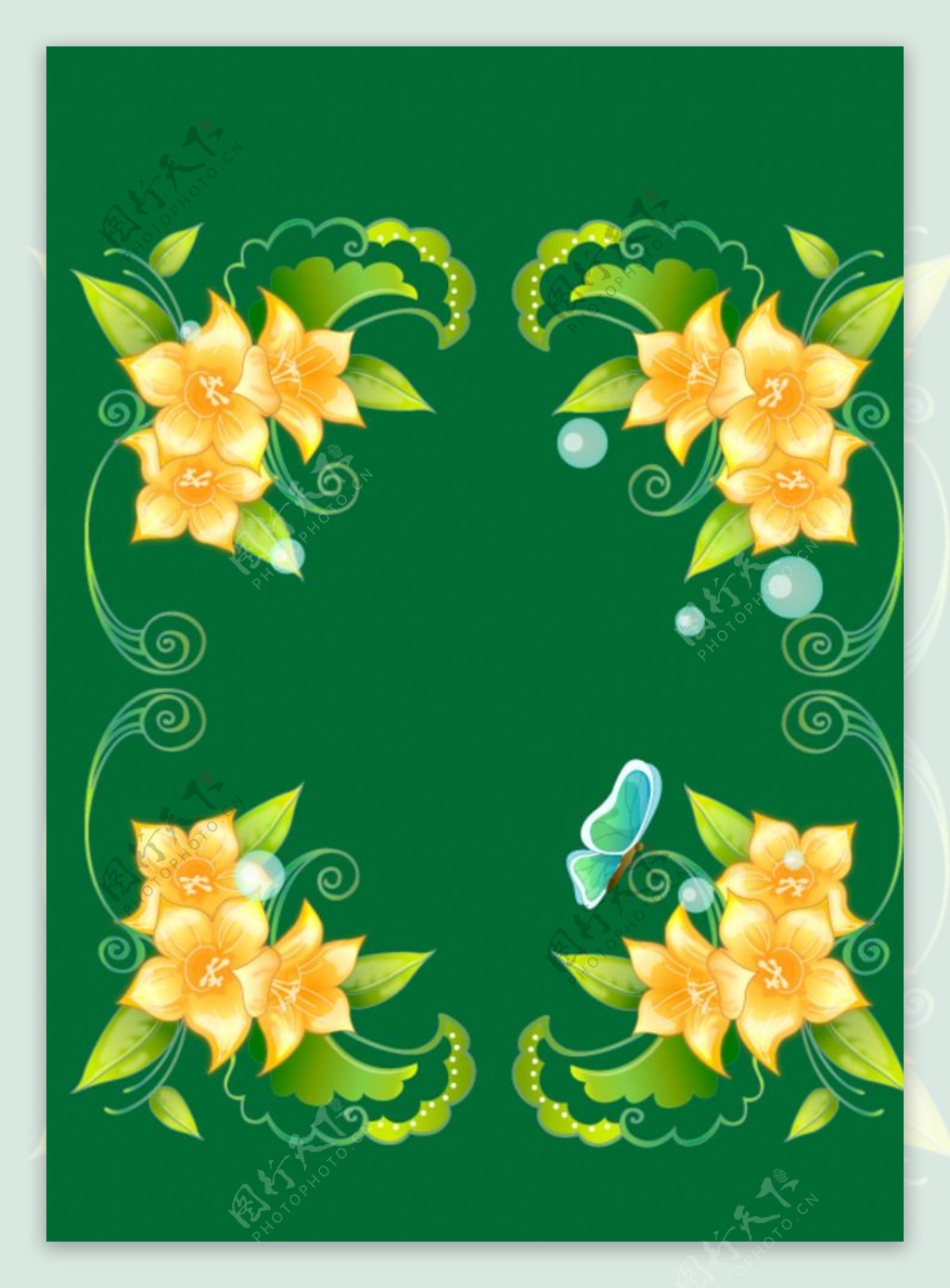 百合花纹花朵蝴蝶背景图片