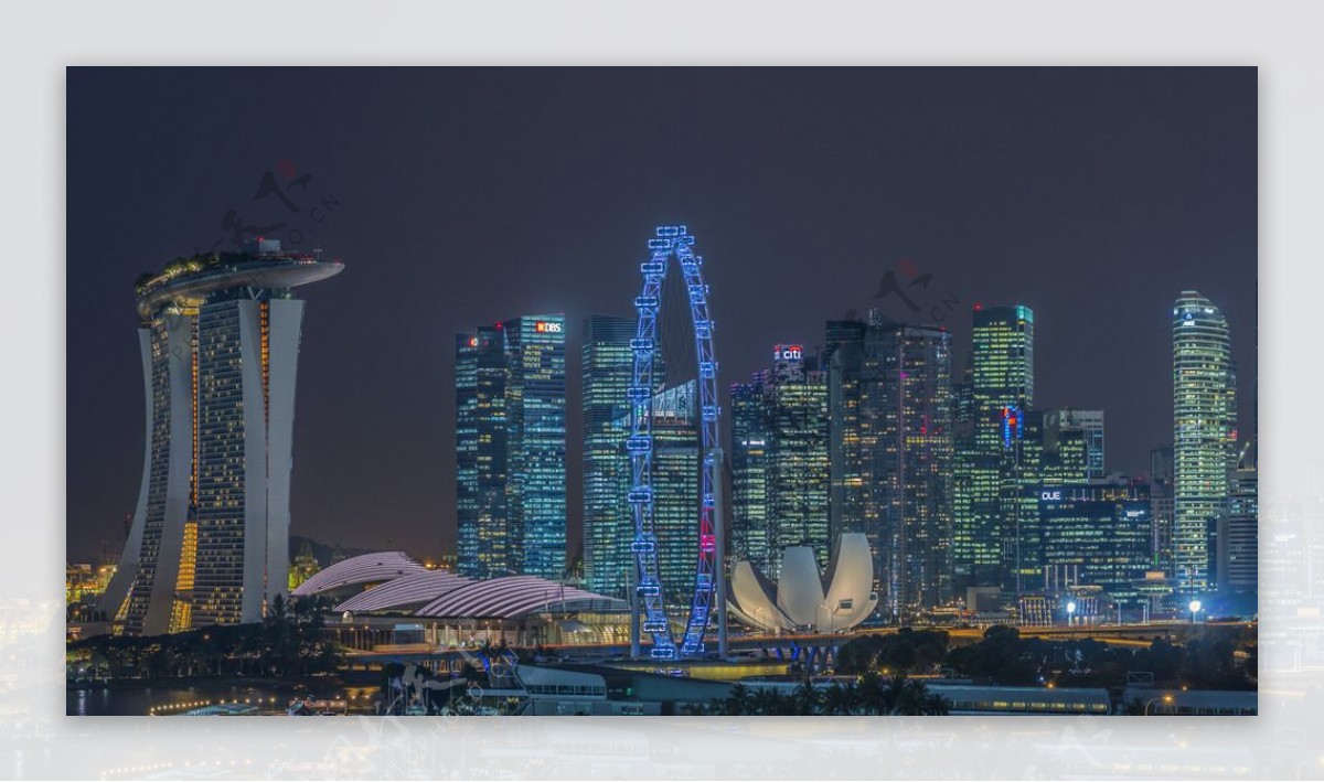 新加坡夜美摩天轮图片