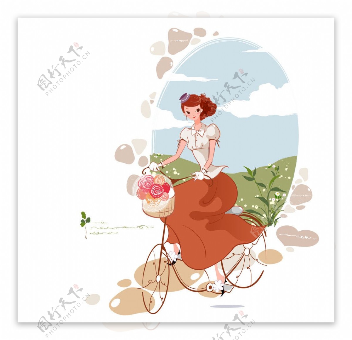 骑自行车的美丽新娘图片