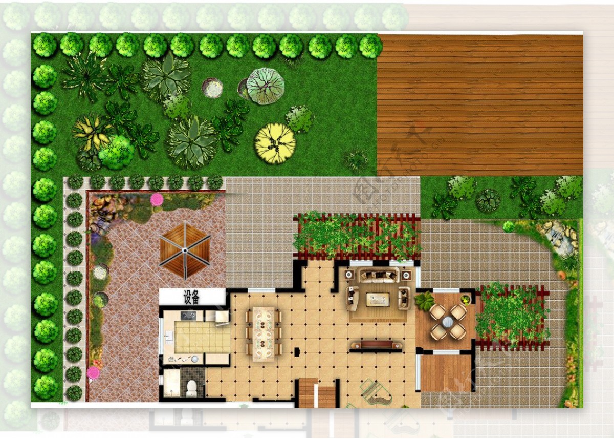 别墅花园绿化效果图图片
