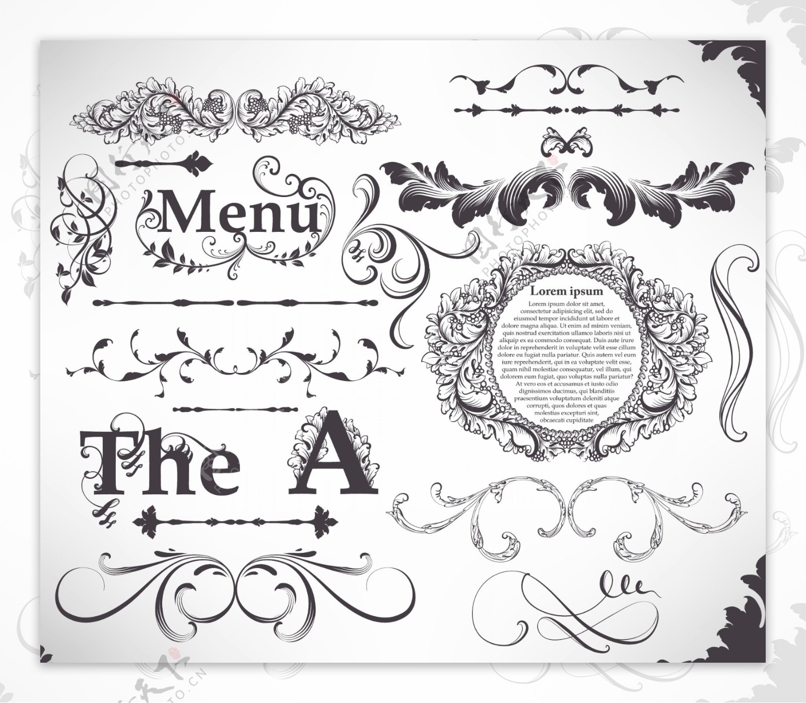 古典欧式花纹花边框装饰字母设计图片