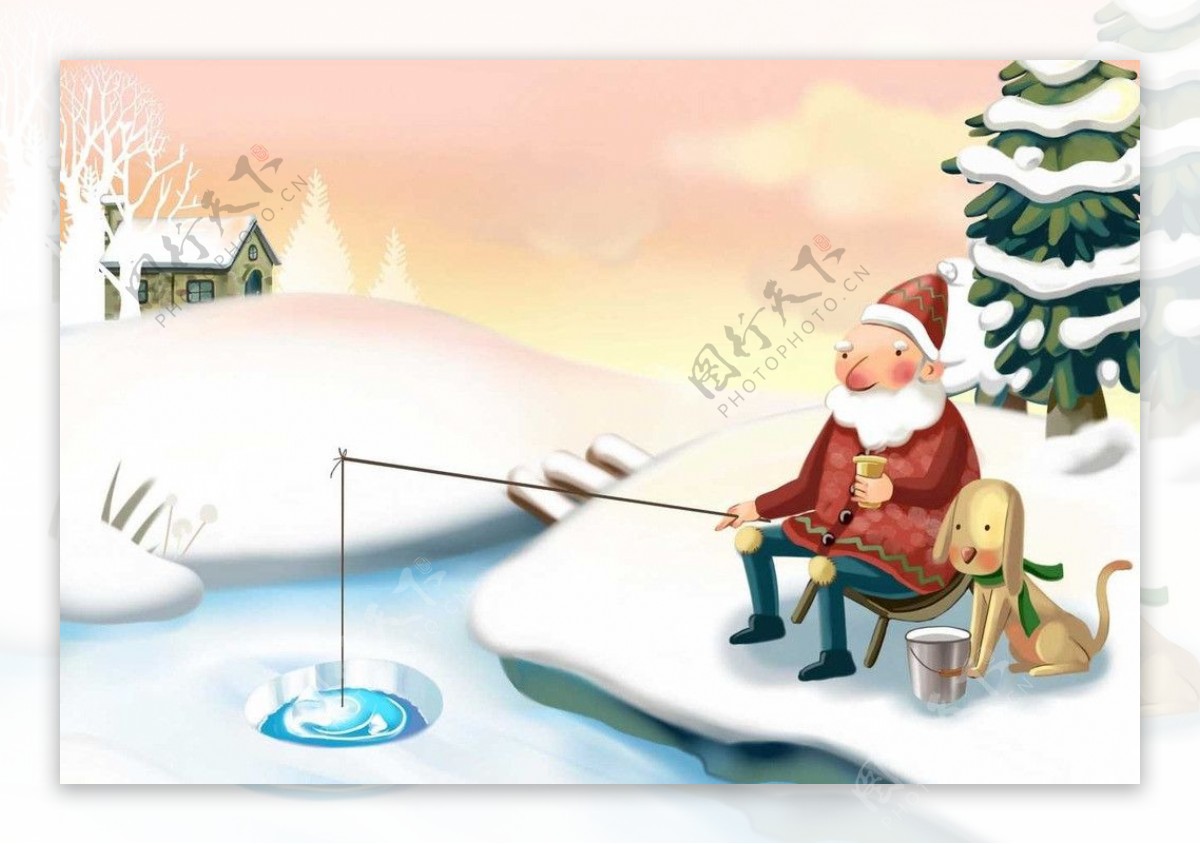 圣诞老人钓鱼图片