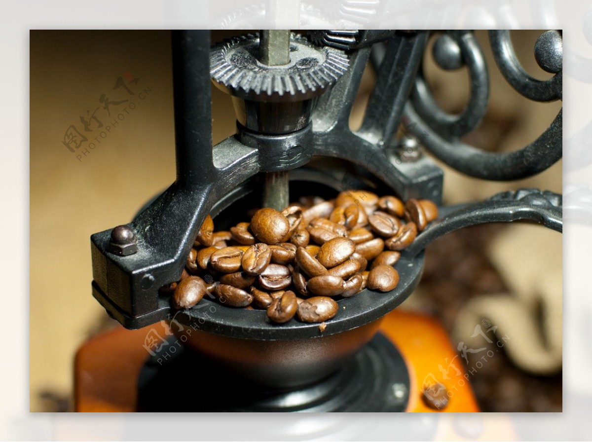 咖啡豆研磨器特写图片