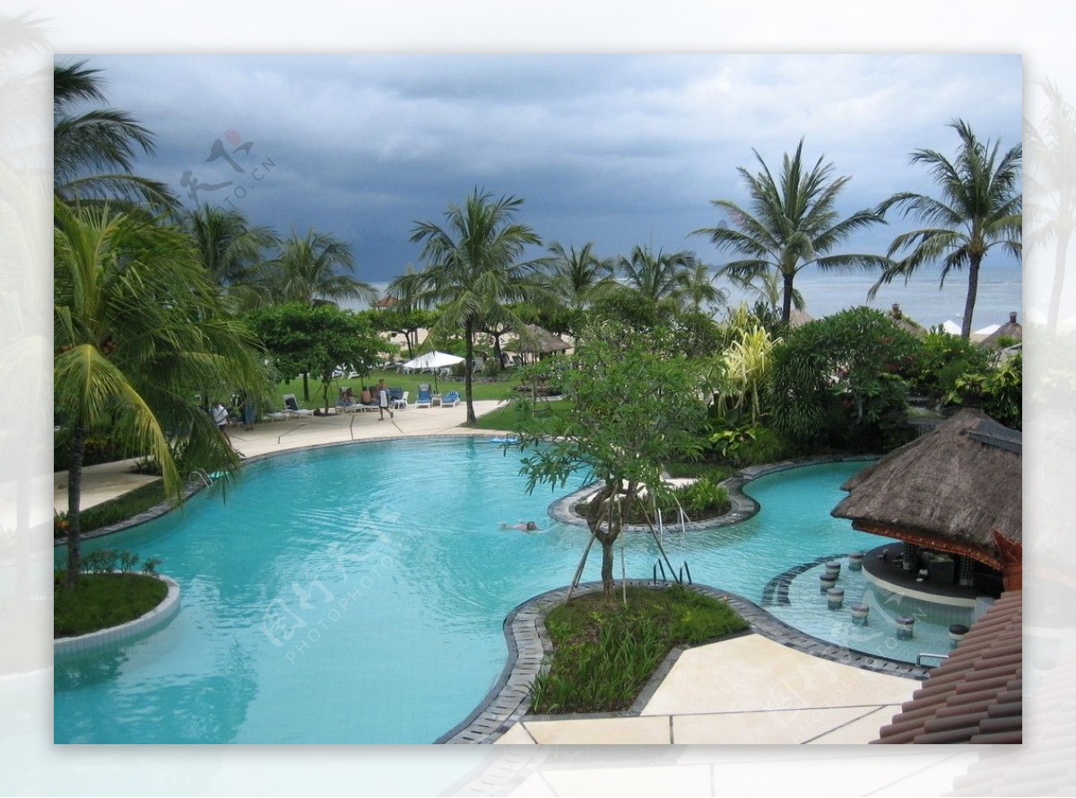 泳池度假酒店沙滩椅度假休憩运动设施体育椰树巴厘热带海图片