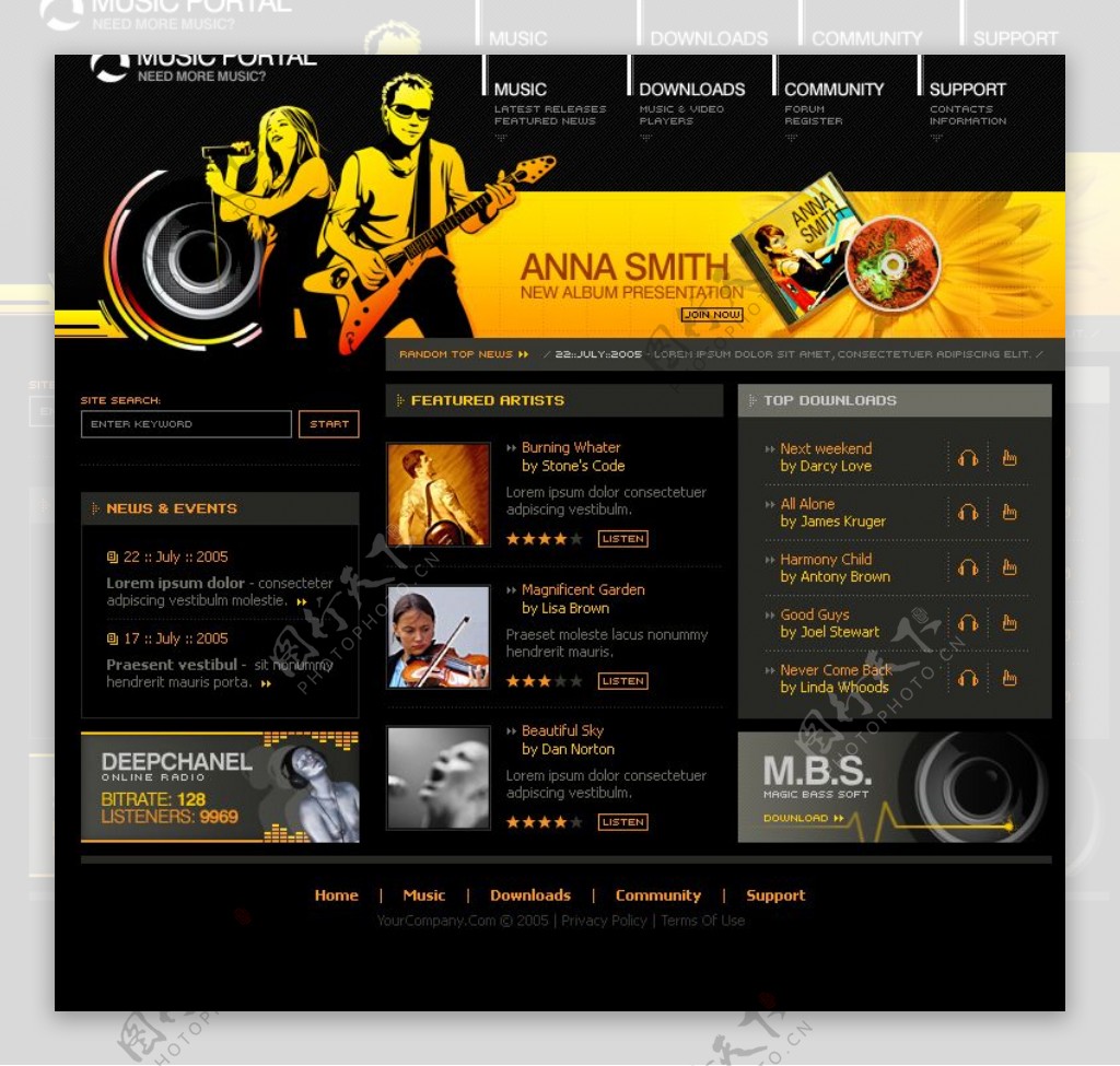 音乐演唱会网站版面欧美模板图片
