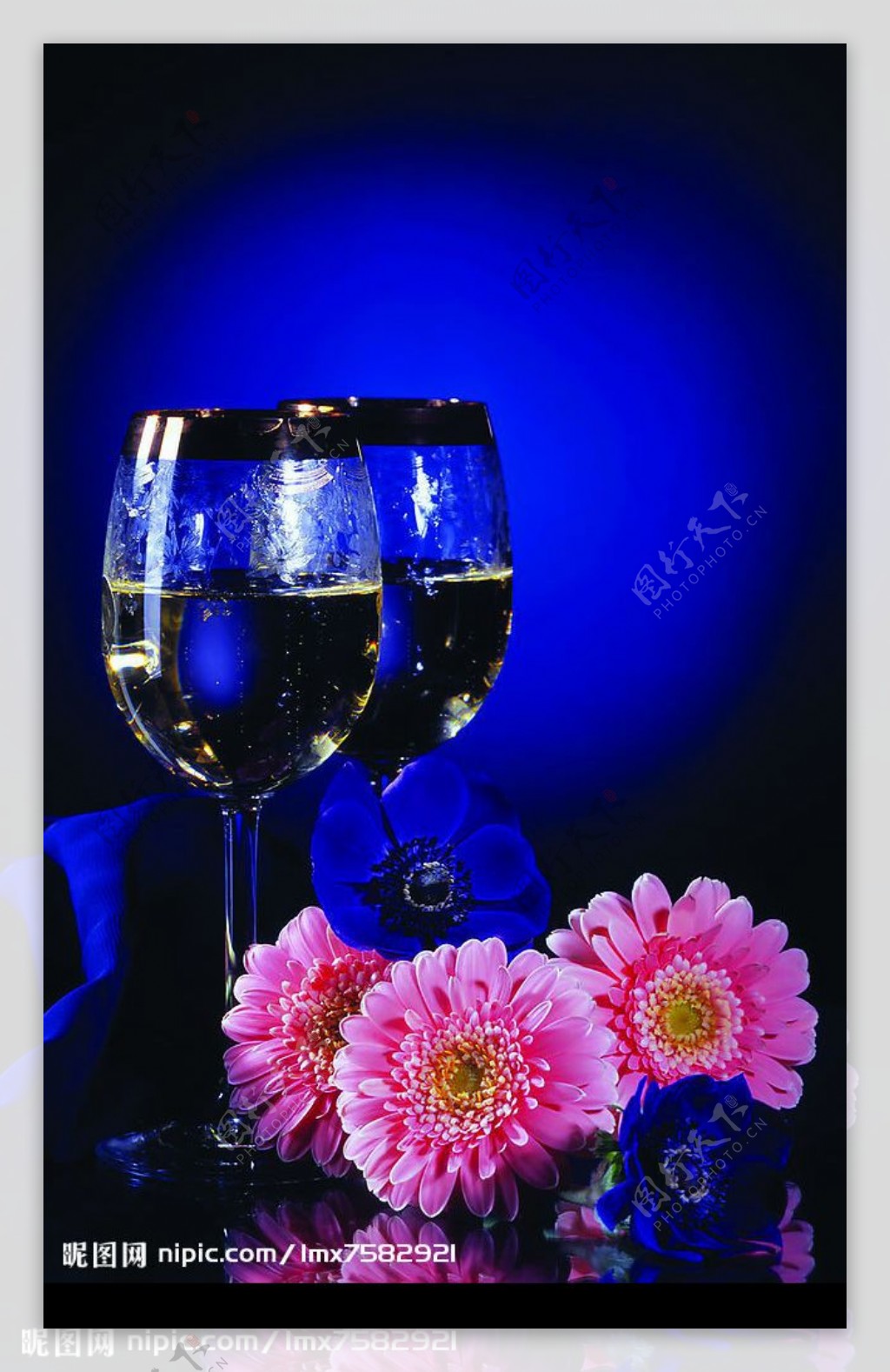 美酒与鲜花图片