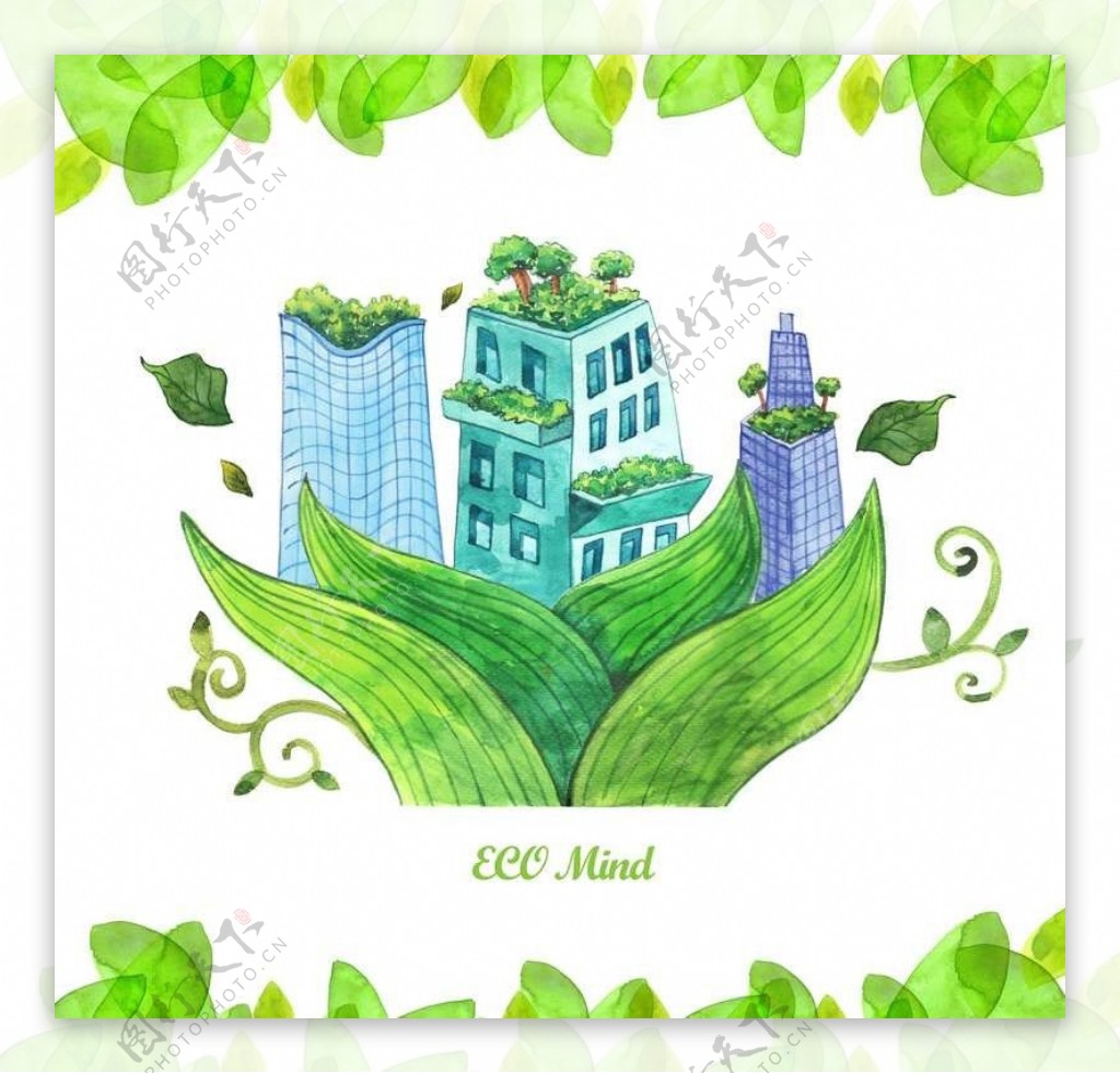 树叶绿叶楼房环保素材图片