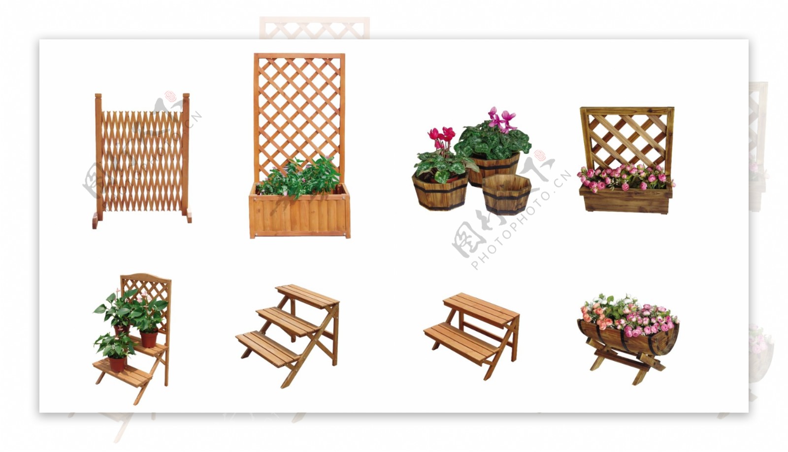 木质栅栏花箱图片