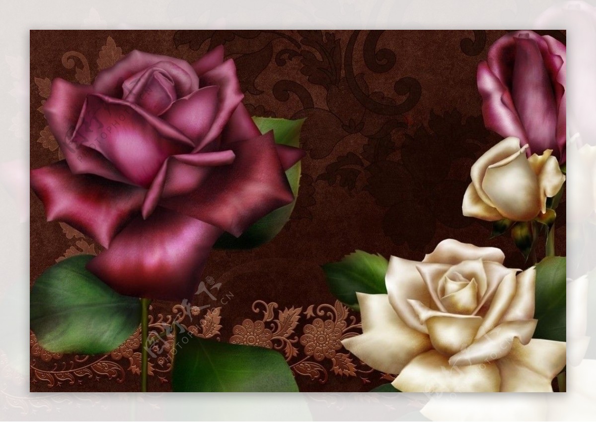 娇艳玫瑰花PSD分层素材模板图片