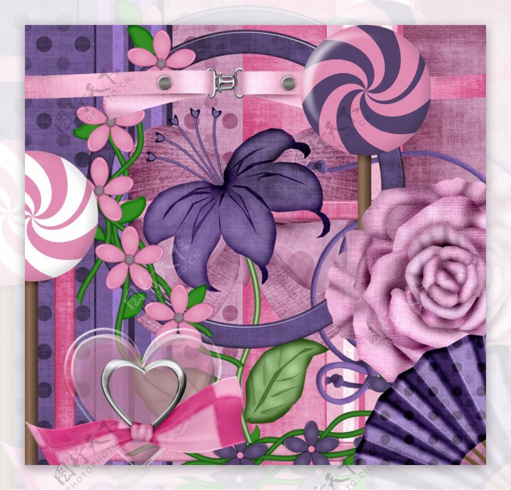 花朵缎带蝴蝶结粉紫图片