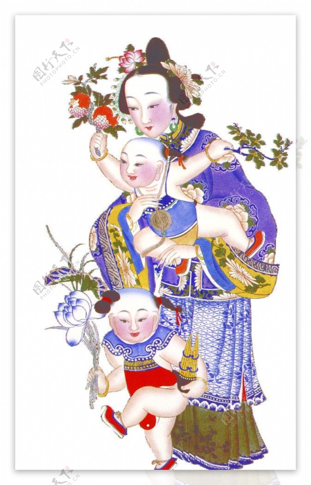 中国风年画母子图图片