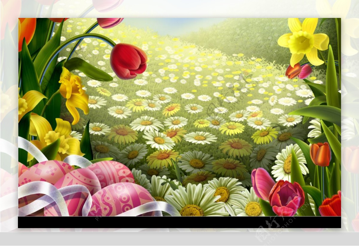 花的海洋与复活节彩蛋图片