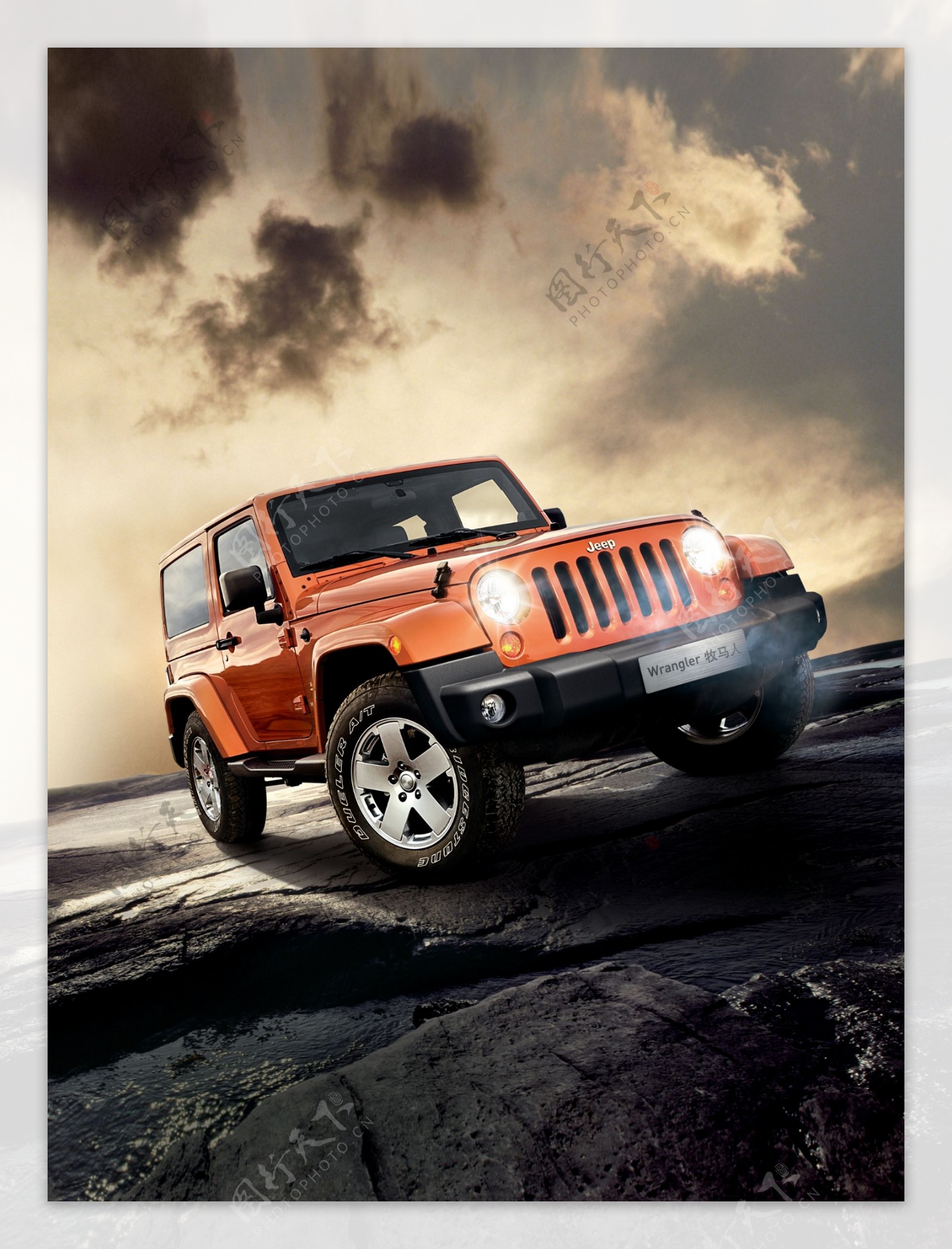 桔红色Jeep牧马人海报图片